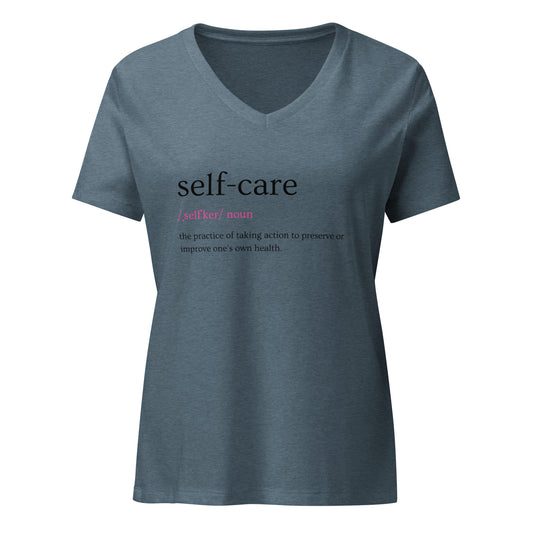 Women’s self care definition relaxed v-neck t-shirt